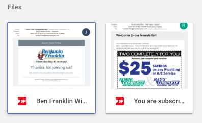 Plumber newsletters in their special Google Drive folder